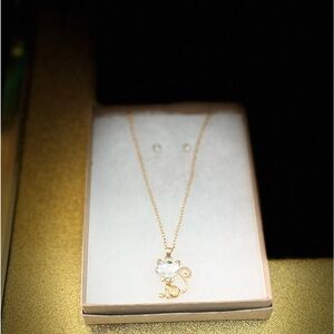 CAT RHINESTONES NECKLACE AND EARRINGS SET